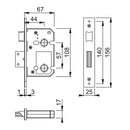 Arrone AR8023 Bathroom Lock - 67mm (2.5") Case - 44mm Backset - Stainless Steel