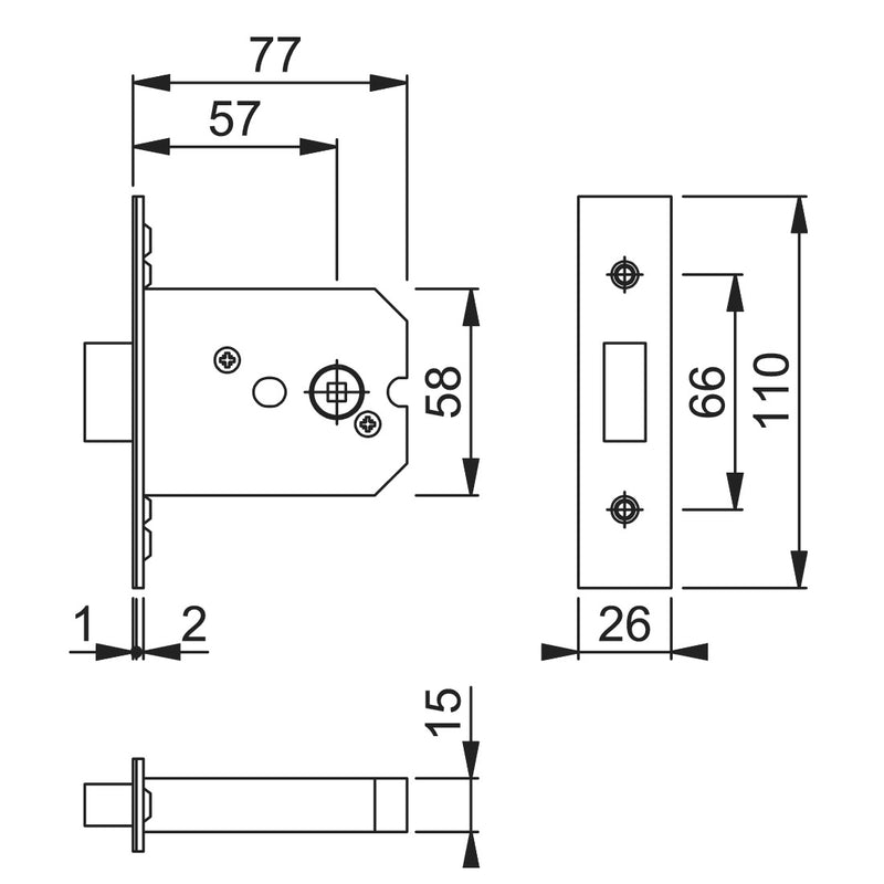 Arrone AR8031 Bathroom Deadbolt - 76mm (3") Case - 57mm Backset - Stainless Steel