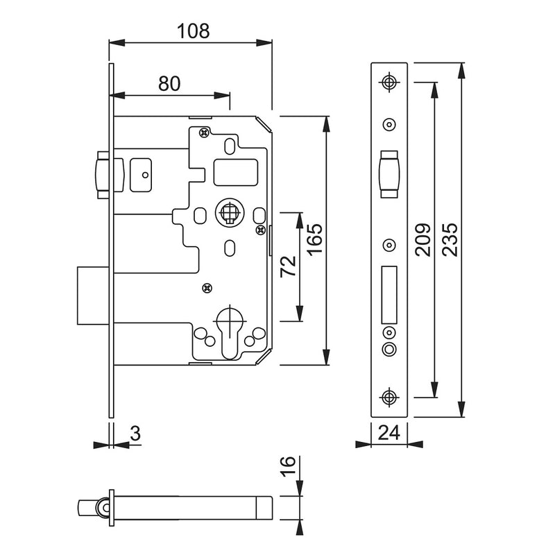 Arrone AR916 DIN Style Euro Deadlock with Rollerbolt and Square Forend
