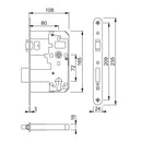 Arrone AR916 DIN Style Euro Deadlock with Rollerbolt and Radius Forend - 108mm Case - 80mm Backset - SSS
