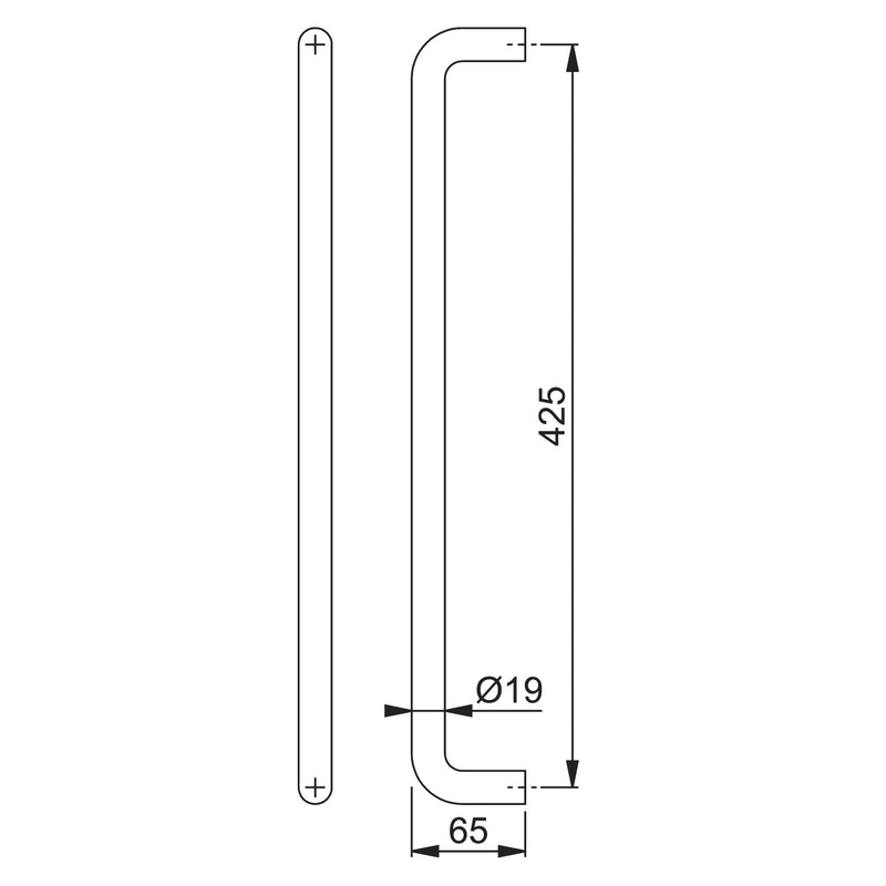 Arrone 19mmØ "D" Bolt Through Fixing Pull Handle 425mm - Grade 304 Satin Stainless Steel