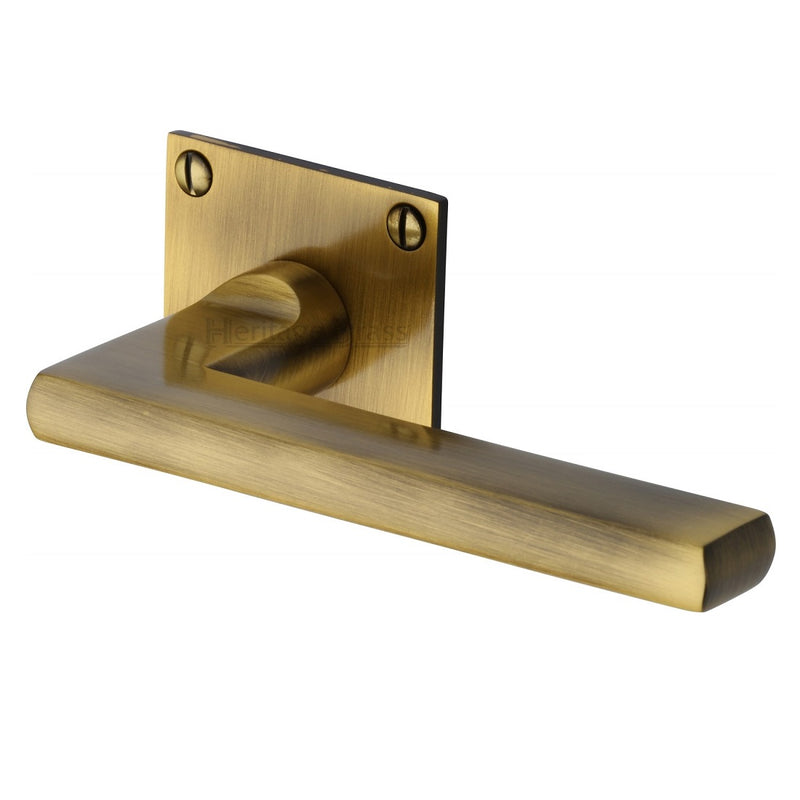 M.Marcus Trident Lever Handles on Square Rose - Antique Brass