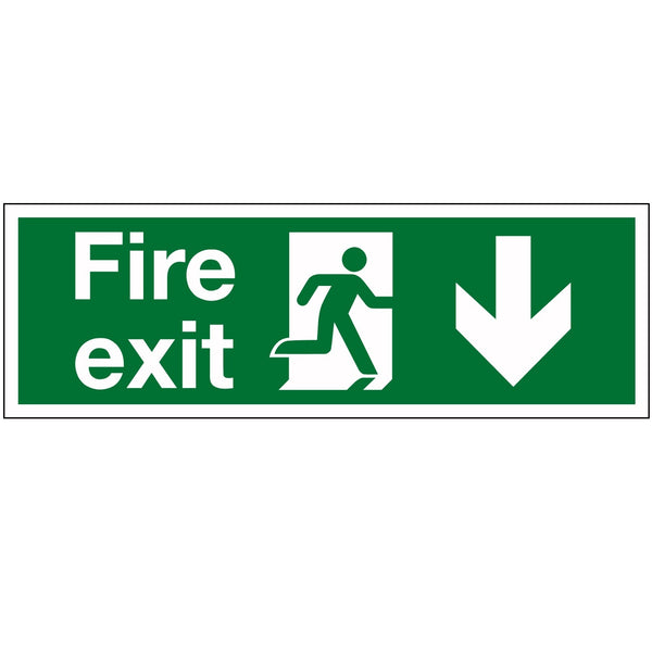 450x150mm "Fire Exit" Running Man/Arrow Down Sign - Rigid Plastic
