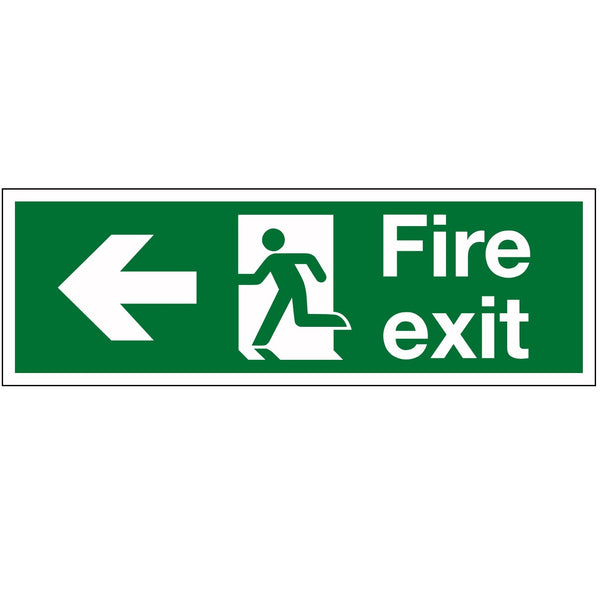 450x150mm "Fire Exit" Running Man/Arrow Left Sign - Rigid Plastic