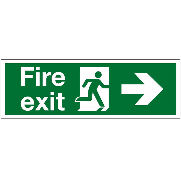 450x150mm "Fire Exit" Running Man/Arrow Right Sign - Rigid Plastic