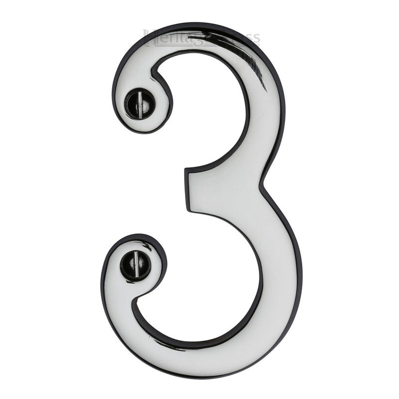 M.Marcus Screw Fixing Numeral '3' 76mm (3") - Polished Chrome