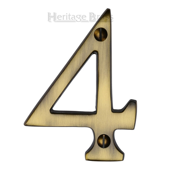 M.Marcus Screw Fixing Numeral '4' 76mm (3") - Antique Brass