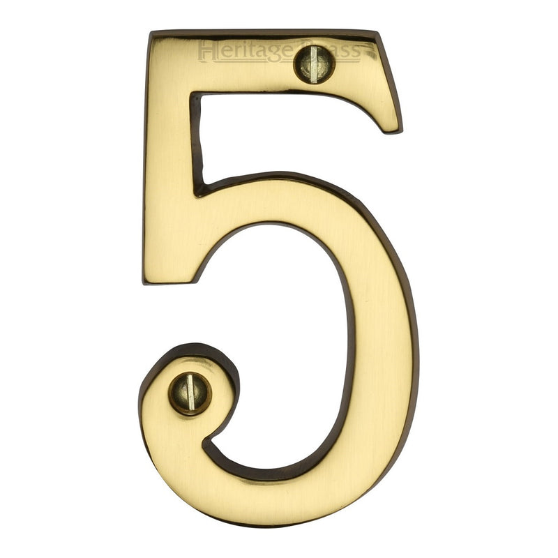 M.Marcus Screw Fixing Numeral '5' 76mm (3") - Polished Brass