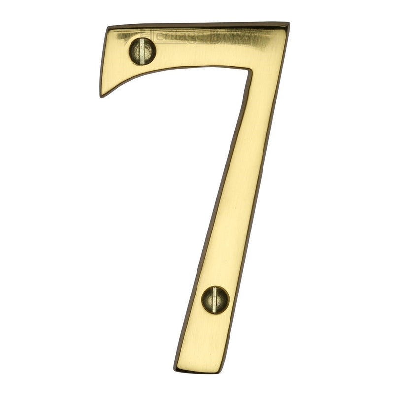 M.Marcus Screw Fixing Numeral '7' 76mm (3") - Polished Brass