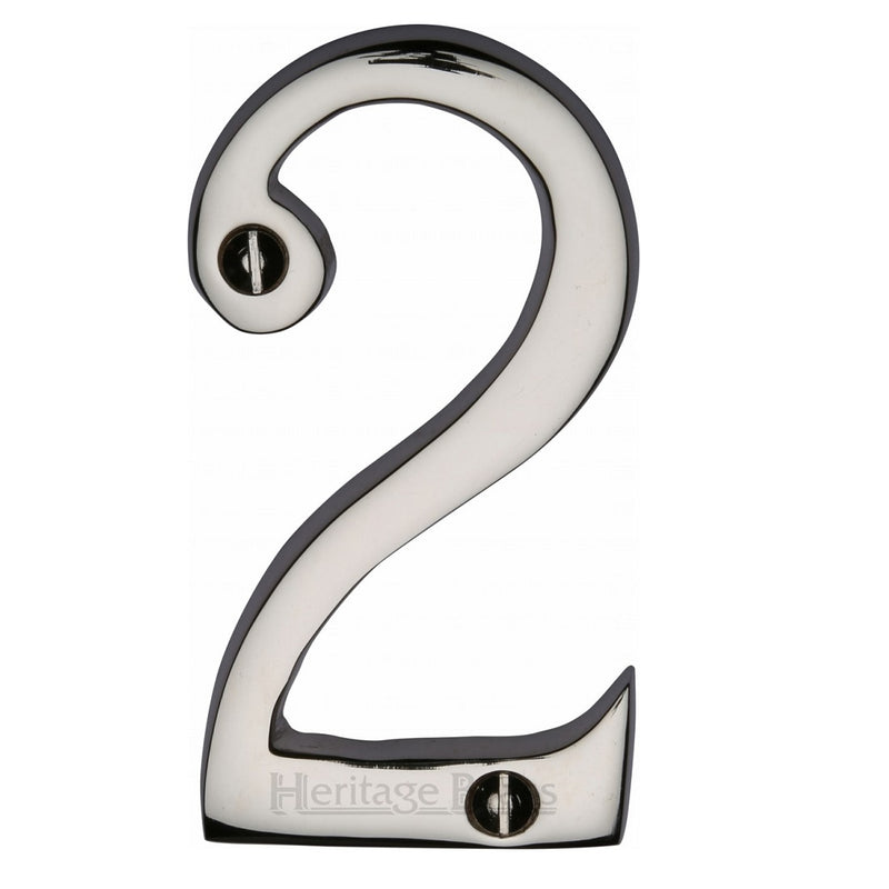 M.Marcus Screw Fixing Numeral '2' 76mm (3") - Polished Nickel