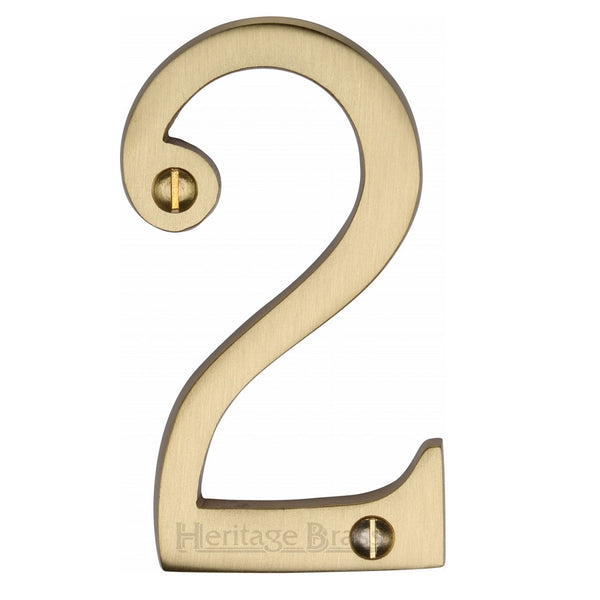 M.Marcus Screw Fixing Numeral '2' 76mm (3") - Satin Brass