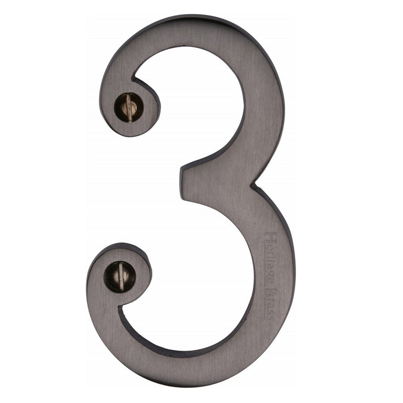 M.Marcus Screw Fixing Numeral '3' 76mm (3") - Matt Bronze