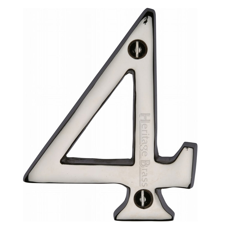 M.Marcus Screw Fixing Numeral '4' 76mm (3") - Polished Nickel