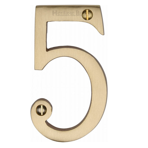 M.Marcus Screw Fixing Numeral '5' 76mm (3") - Satin Brass