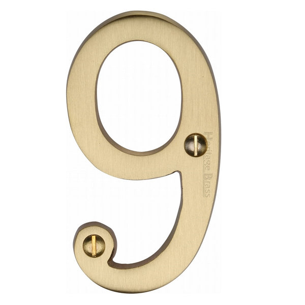 M.Marcus Screw Fixing Numeral '9' 76mm (3") - Satin Brass