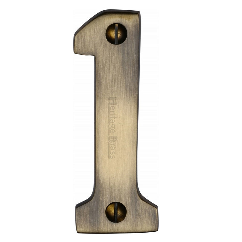 M.Marcus Screw Fixing Numeral '1' 76mm (3") - Antique Brass