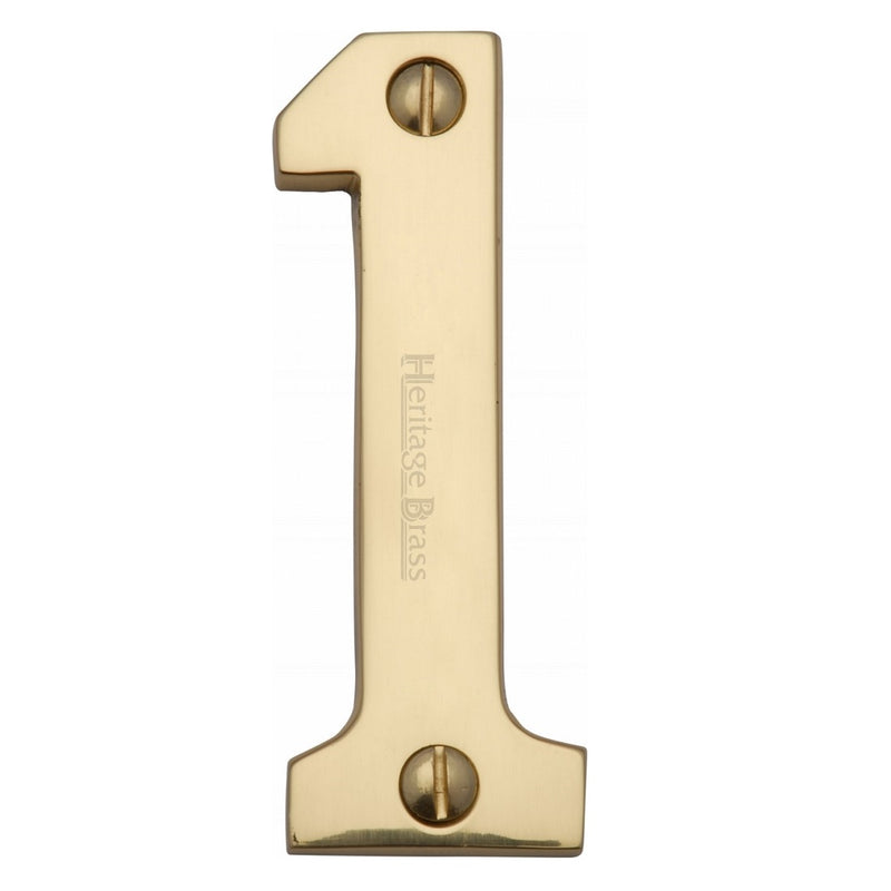 M.Marcus Screw Fixing Numeral '1' 76mm (3") - Polished Brass