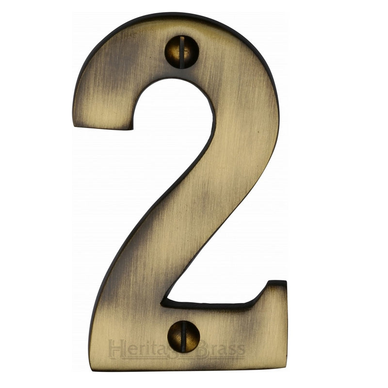 M.Marcus Screw Fixing Numeral '2' 76mm (3") - Antique Brass