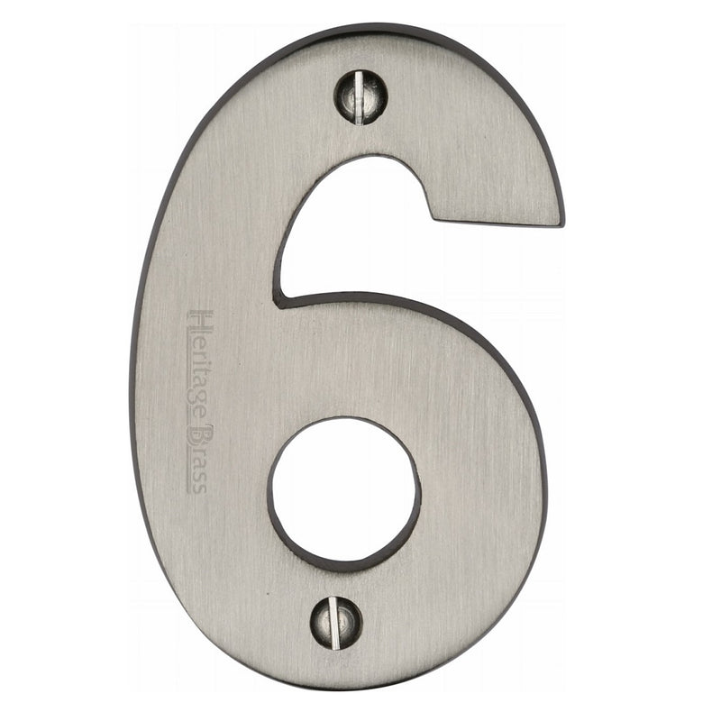 M.Marcus Screw Fixing Numeral '6' 76mm (3") - Satin Nickel