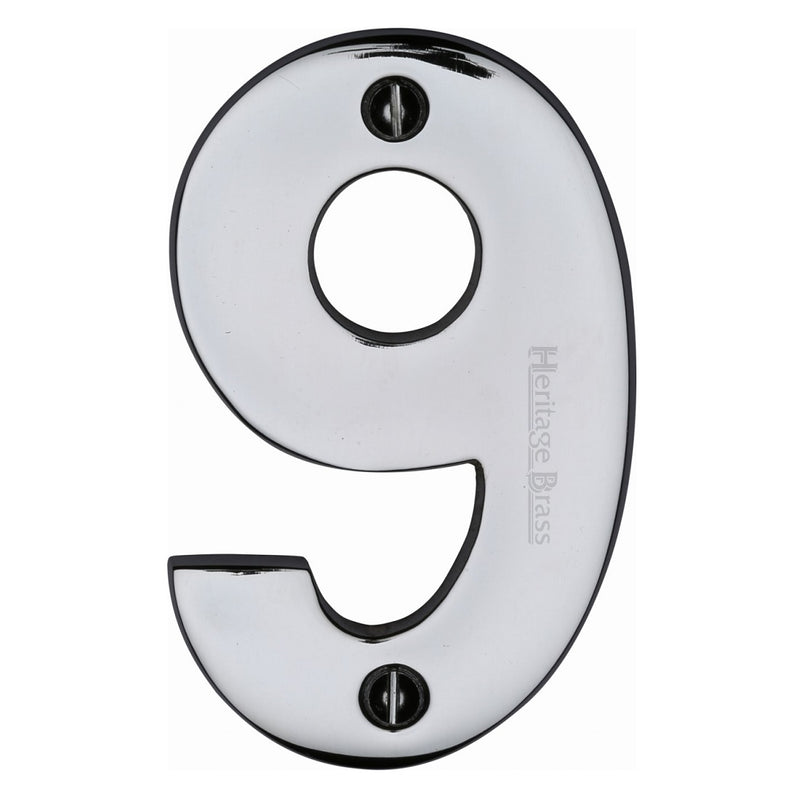 M.Marcus Screw Fixing Numeral '9' 76mm (3") - Polished Chrome