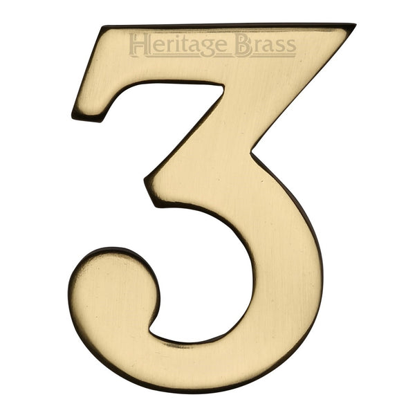 M.Marcus Self Adhesive Numeral '3' 51mm (2") - Polished Brass 