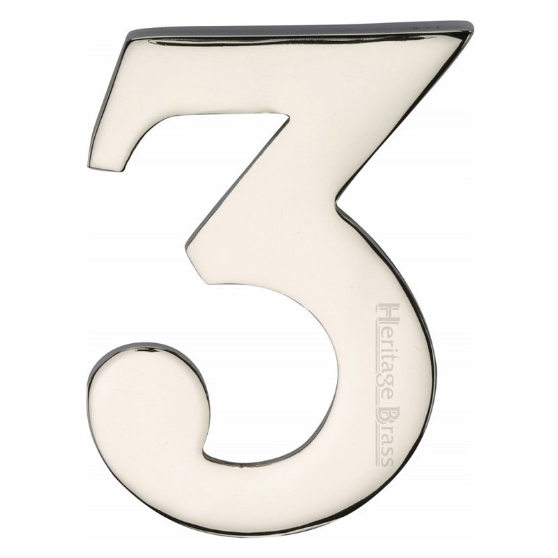 M.Marcus Self Adhesive Numeral '3' 51mm (2") - Polished Nickel