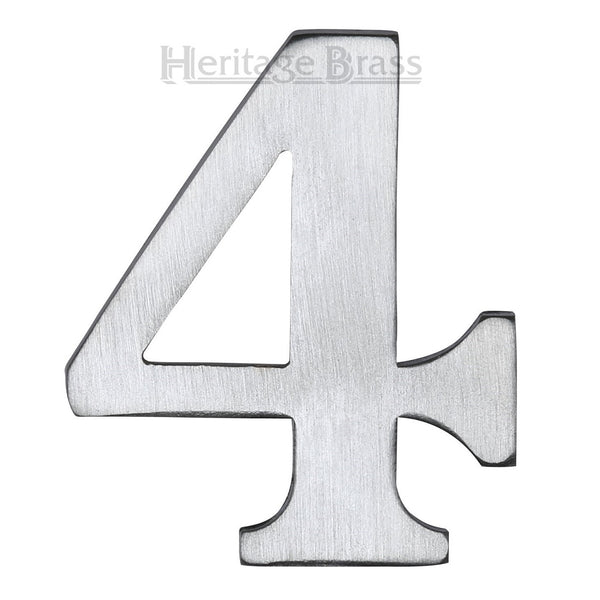 M.Marcus Self Adhesive Numeral '4' 51mm (2") - Satin Chrome