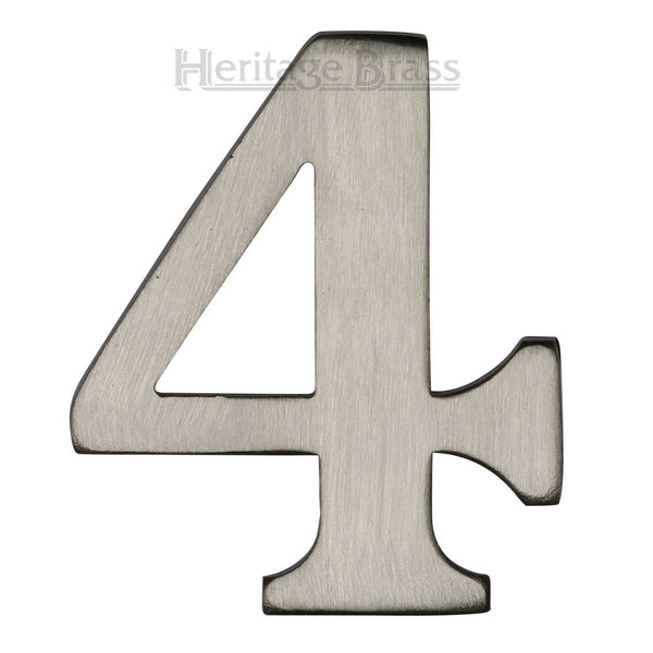 M.Marcus Self Adhesive Numeral '4'  51mm (2") - Satin Nickel