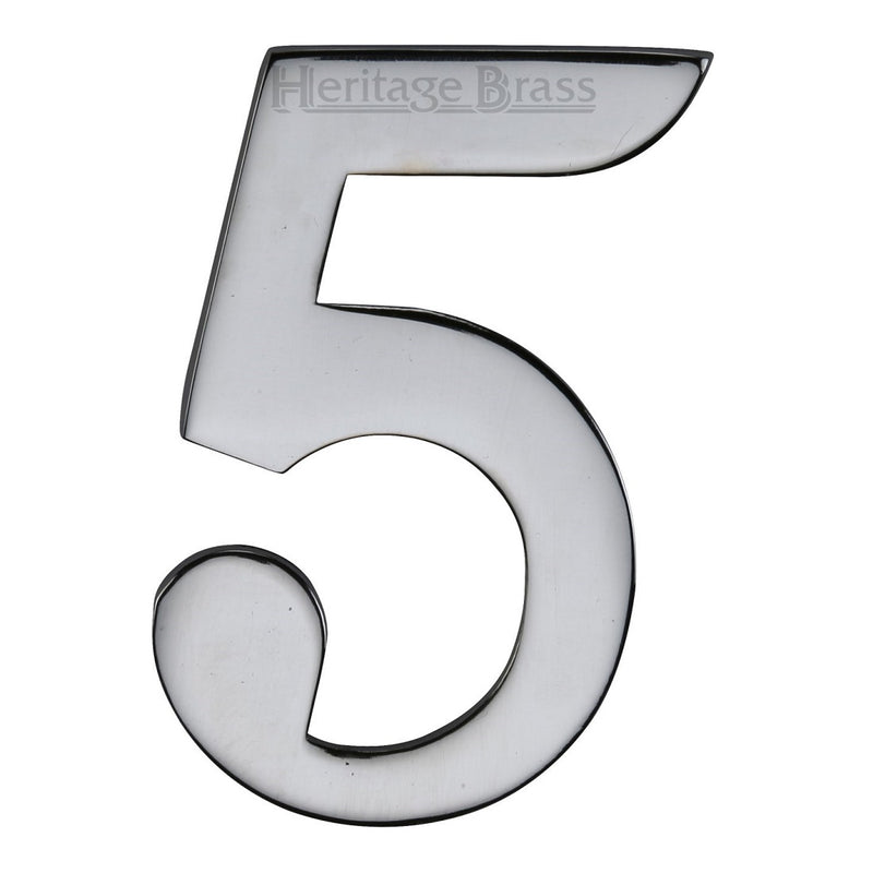 M.Marcus Self Adhesive Numeral '5' 51mm (2") - Polished Chrome