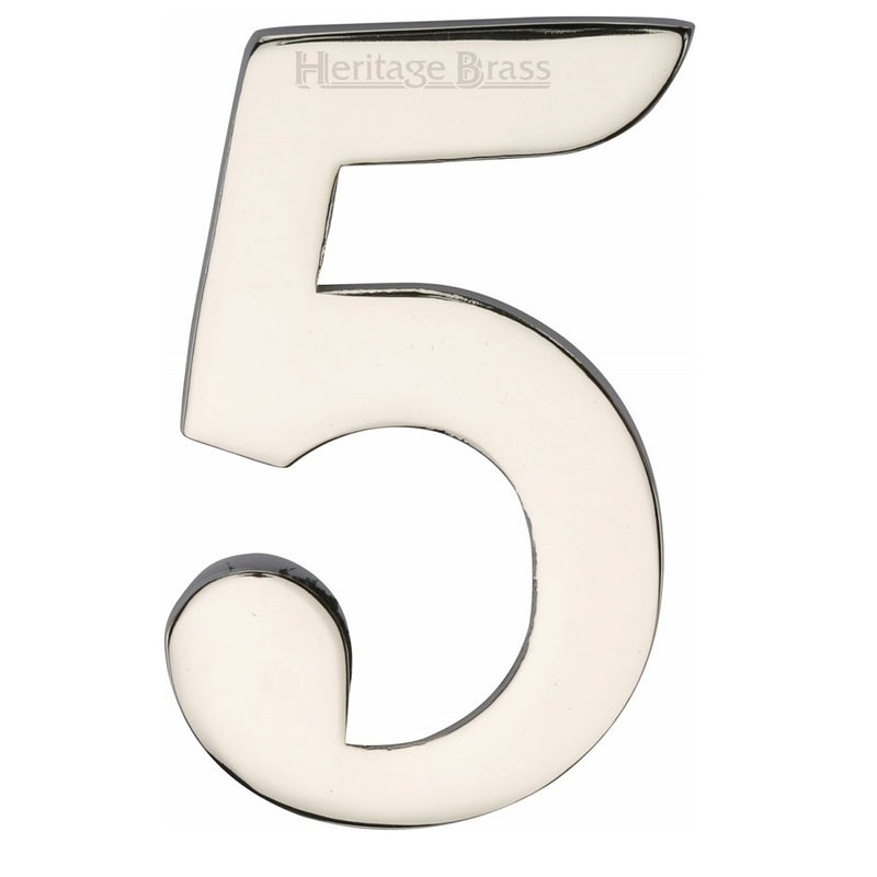 M.Marcus Self Adhesive Numeral '5' 51mm (2") - Polished Nickel