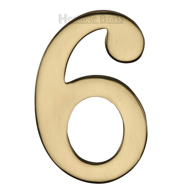 M.Marcus Self Adhesive Numeral '6' 51mm (2") - Polished Brass