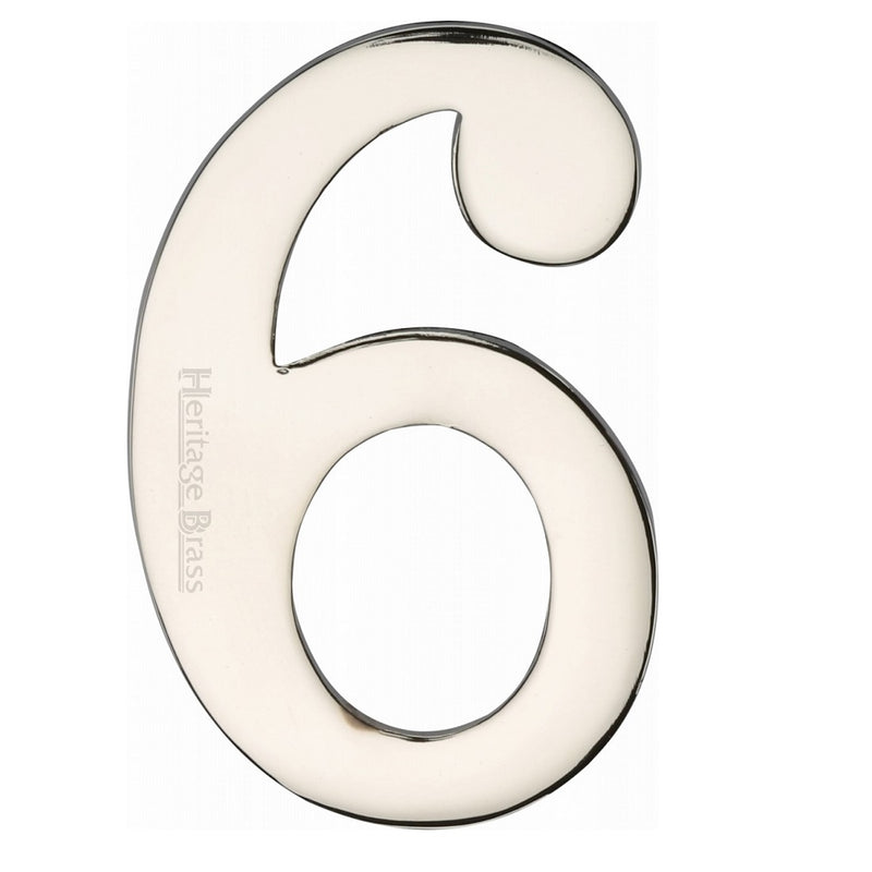 M.Marcus Self Adhesive Numeral '6' 51mm (2") - Polished Nickel
