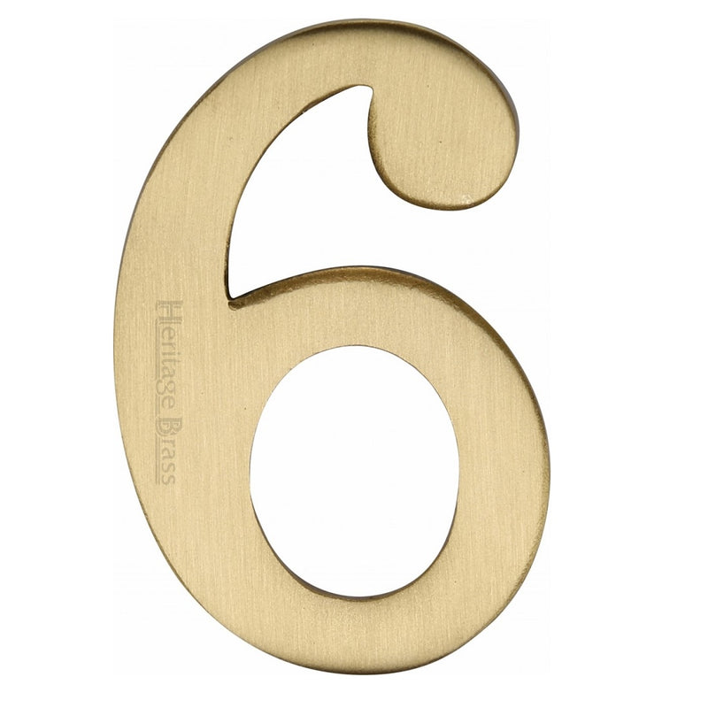 M.Marcus Self Adhesive Numeral '6' 51mm (2") - Satin Brass