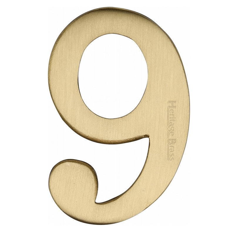 M.Marcus Self Adhesive Numeral '9' 51mm (2") - Satin Brass