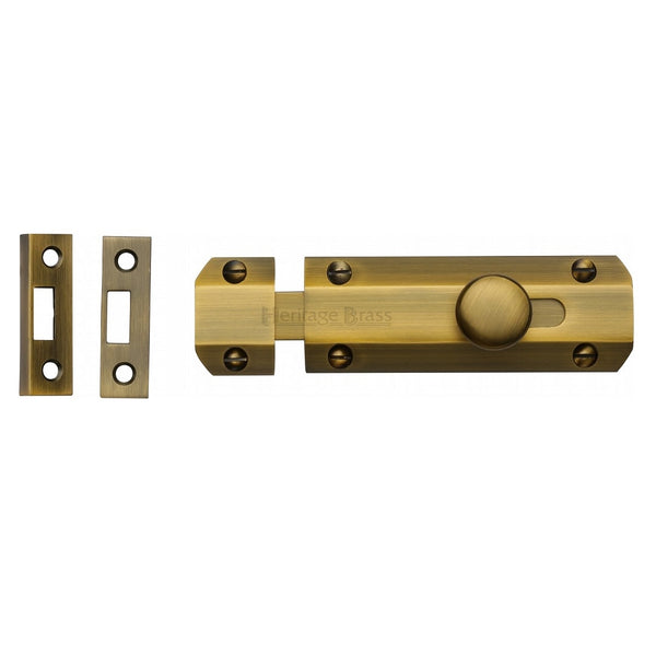 M.Marcus Flat Door Bolt - 102mm (4") - Antique Brass