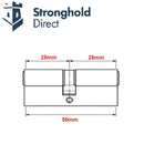 Iseo F5 Euro Double Cylinder - 28/28 (56mm) - Satin Chrome