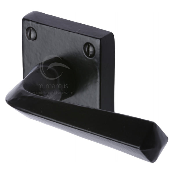 M.Marcus Donnington Lever Handles on Square Rose - Smooth Black Iron
