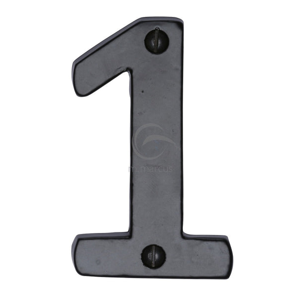 M.Marcus Screw Fixing Numeral '1' 76mm (3") - Smooth Black Iron  