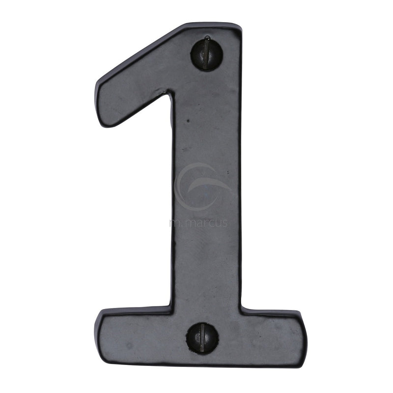 M.Marcus Screw Fixing Numeral '1' 76mm (3") - Smooth Black Iron  