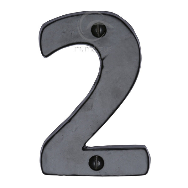 M.Marcus Screw Fixing Numeral '2' 76mm (3") - Smooth Black Iron  