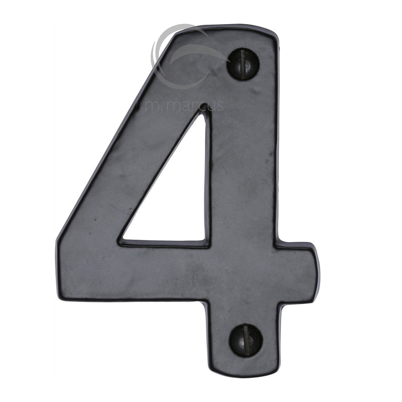 M.Marcus Screw Fixing Numeral '4' 76mm (3") - Smooth Black Iron  