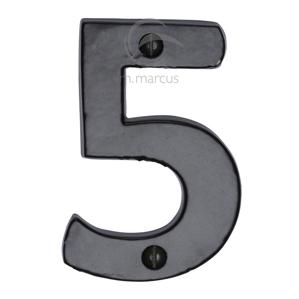 M.Marcus Screw Fixing Numeral '5' 76mm (3") - Smooth Black Iron  