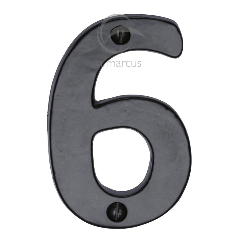 M.Marcus Screw Fixing Numeral '6' 76mm (3") - Smooth Black Iron  