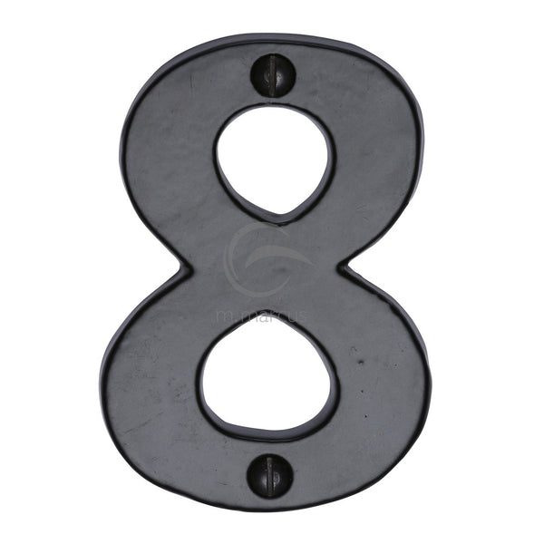 M.Marcus Screw Fixing Numeral '8' 76mm (3") - Smooth Black Iron  