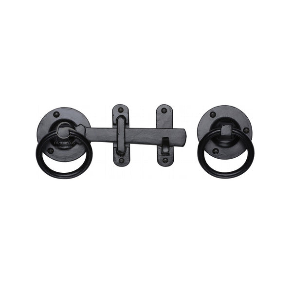 M.Marcus Black Iron Rustic Ring Handle Gate Latch - Smooth Black Iron