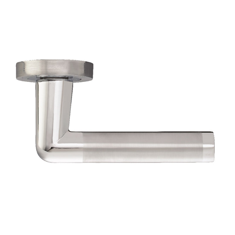 Fortessa Foko Lever Handles on Round Rose - Satin & Polished Chrome Dual Finish