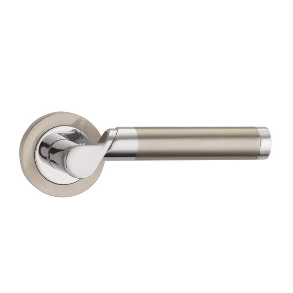 Fortessa Olympia Lever Handles on Round Rose - Satin Nickel & Polished Chrome Dual Finish