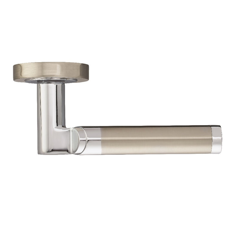 Fortessa Olympia Lever Handles on Round Rose - Satin Nickel & Polished Chrome Dual Finish