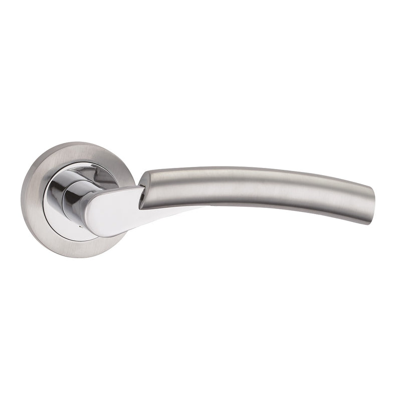 Fortessa Sorrento Lever Handles on Round Rose - Satin & Polished Chrome Dual Finish