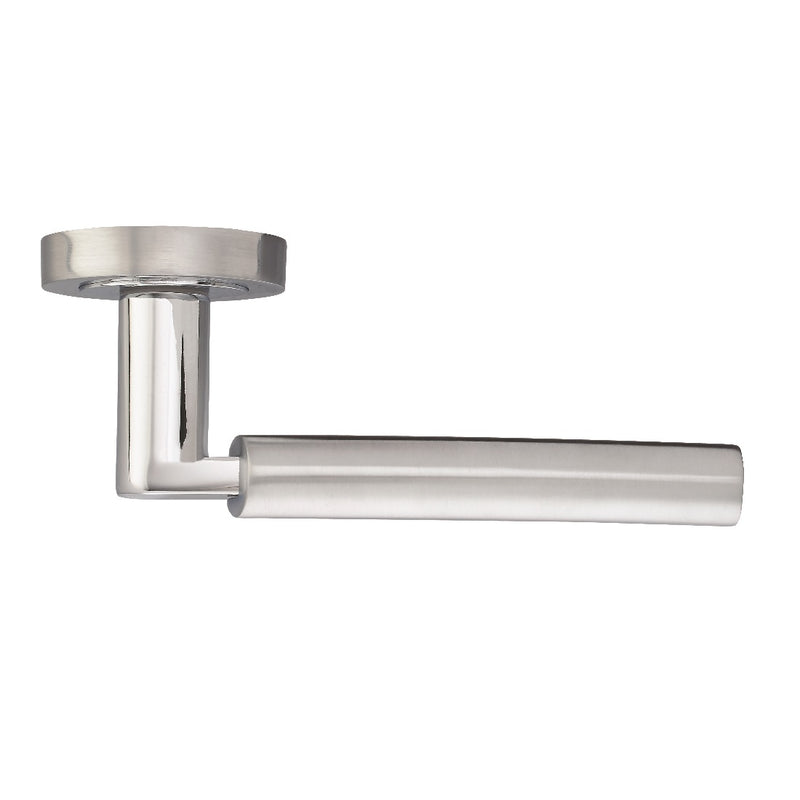 Fortessa Sorrento Lever Handles on Round Rose - Satin & Polished Chrome Dual Finish